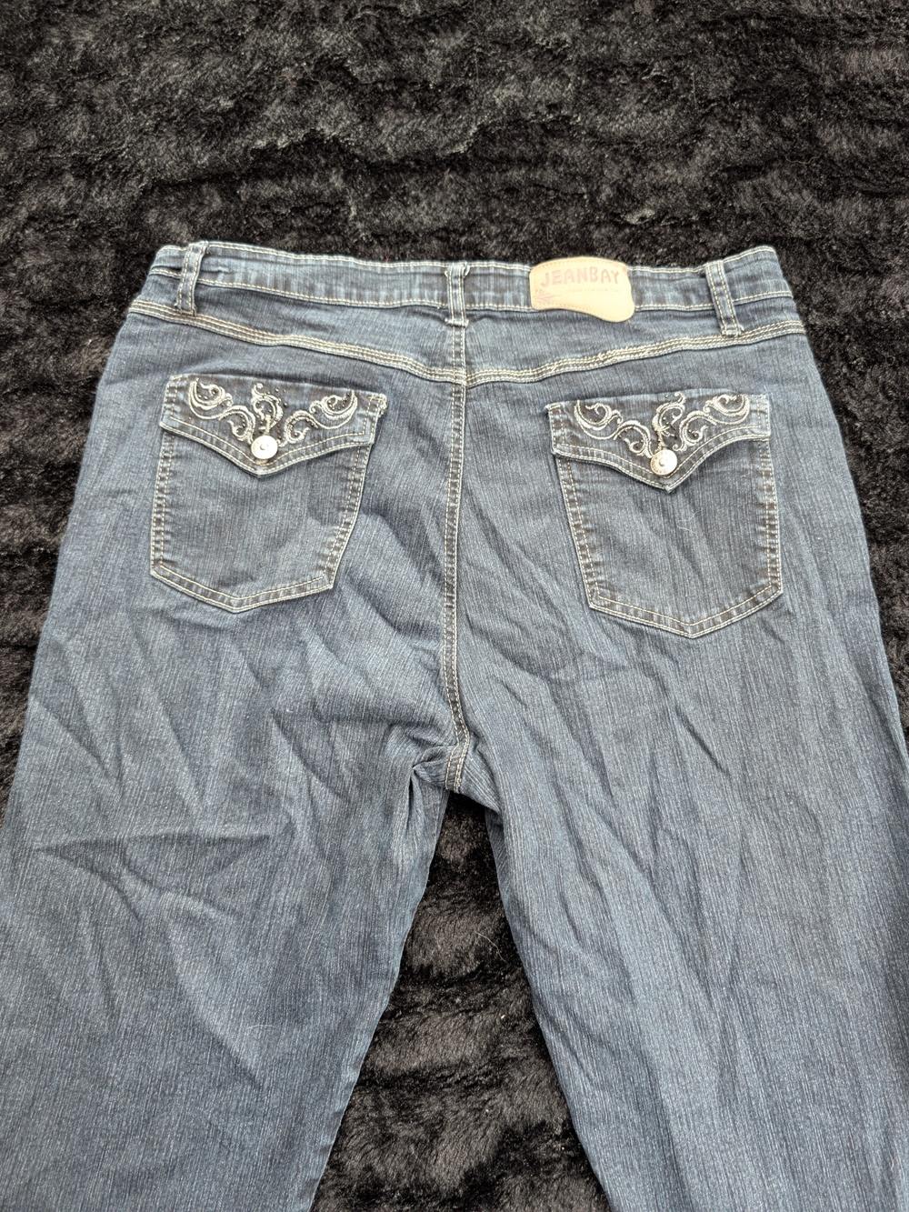 JeanBay Womens Jeans Size 14 Bootcut Blue Stretch Embroidered Y2K Western